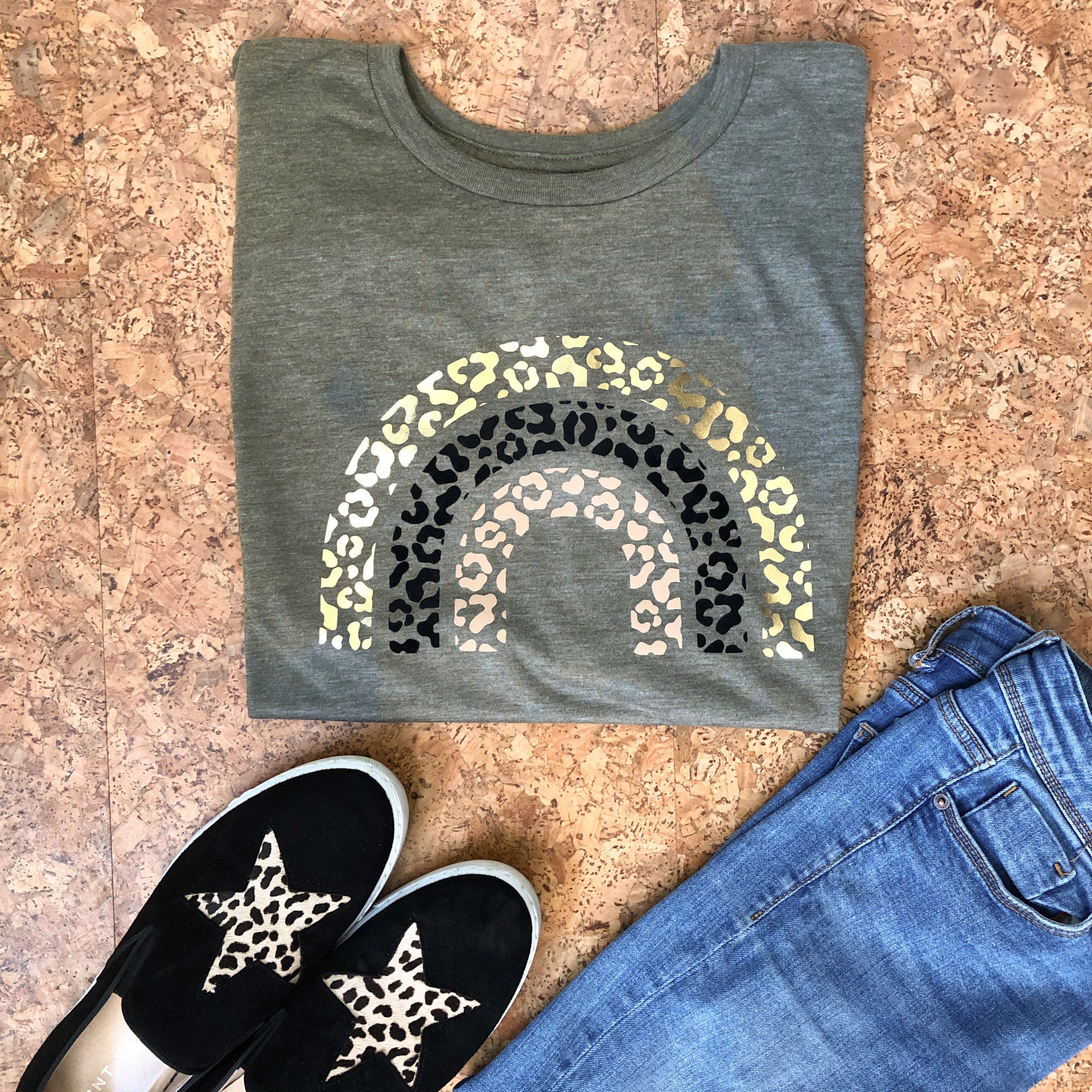 Khaki Leopard Rainbow Muscle T-Shirt