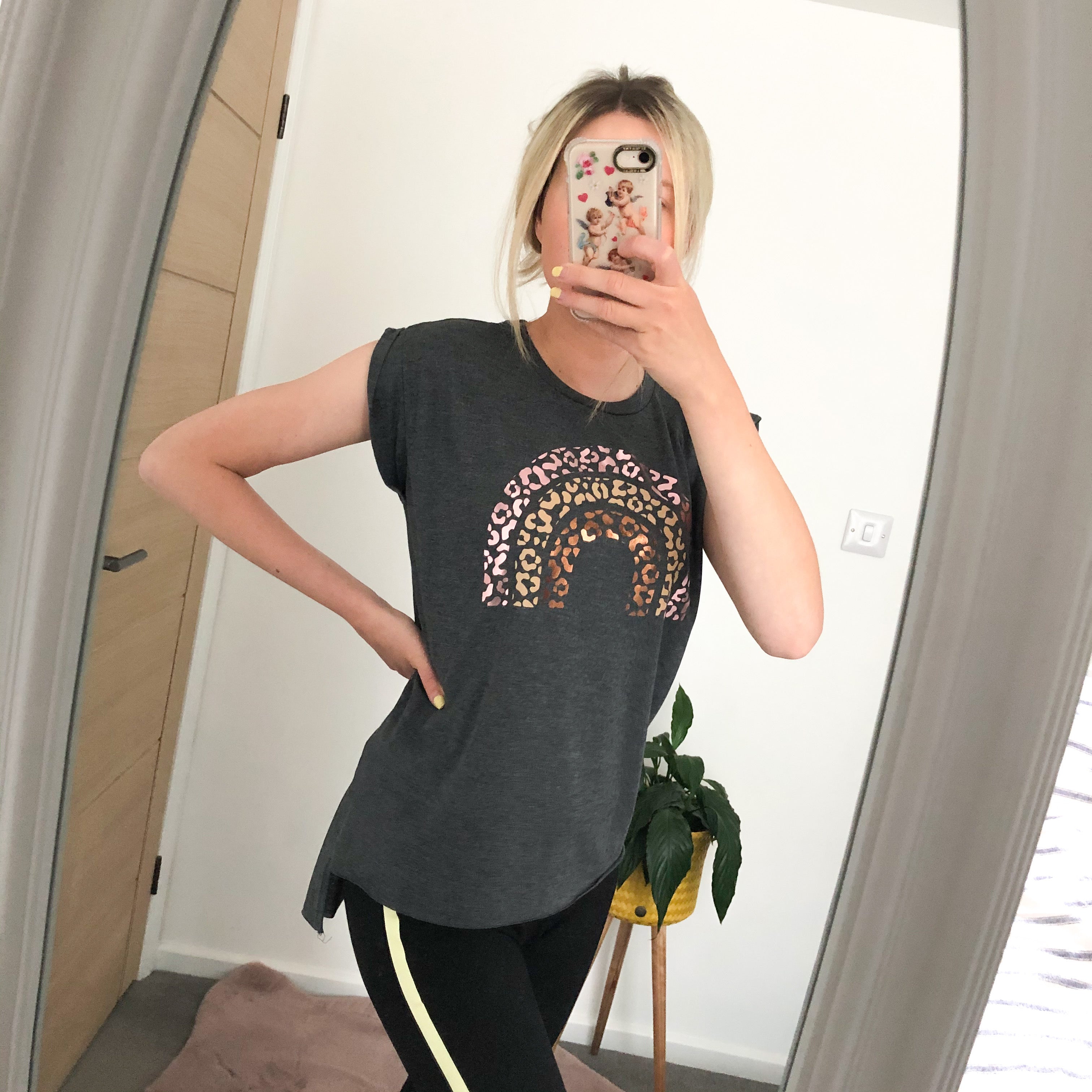 Charcoal Leopard Rainbow Ladies Muscle T-Shirt