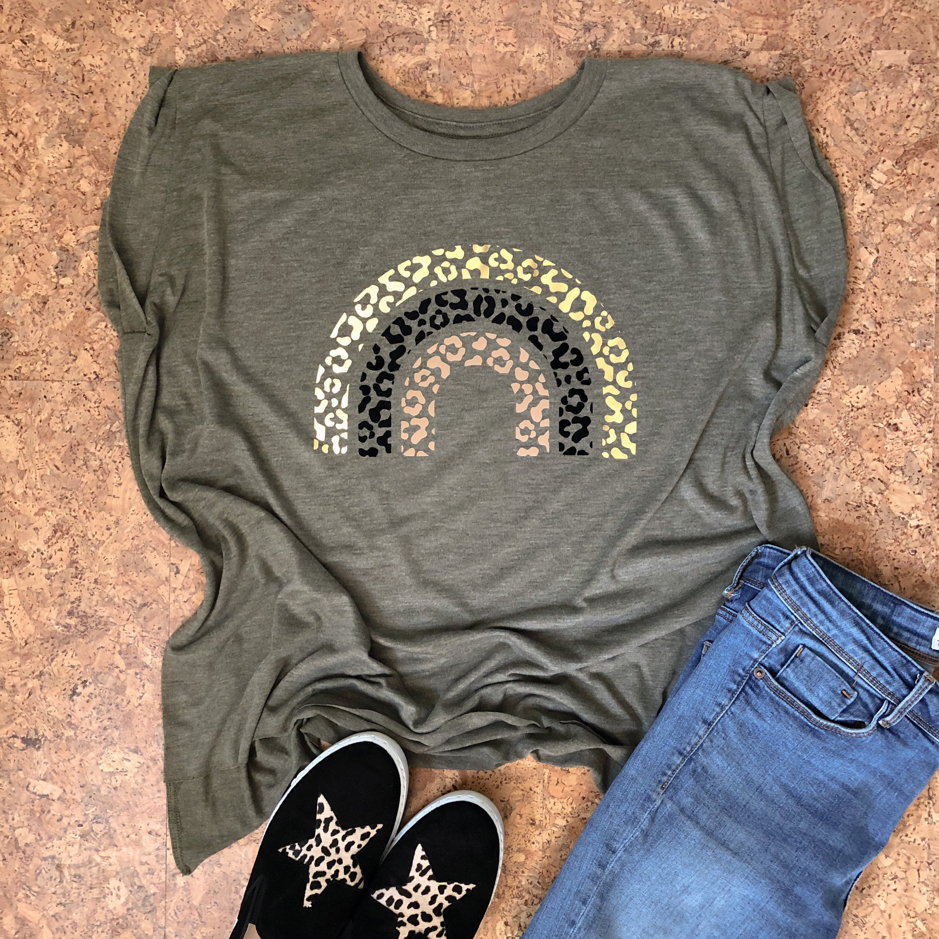 Khaki Leopard Rainbow Muscle T-Shirt