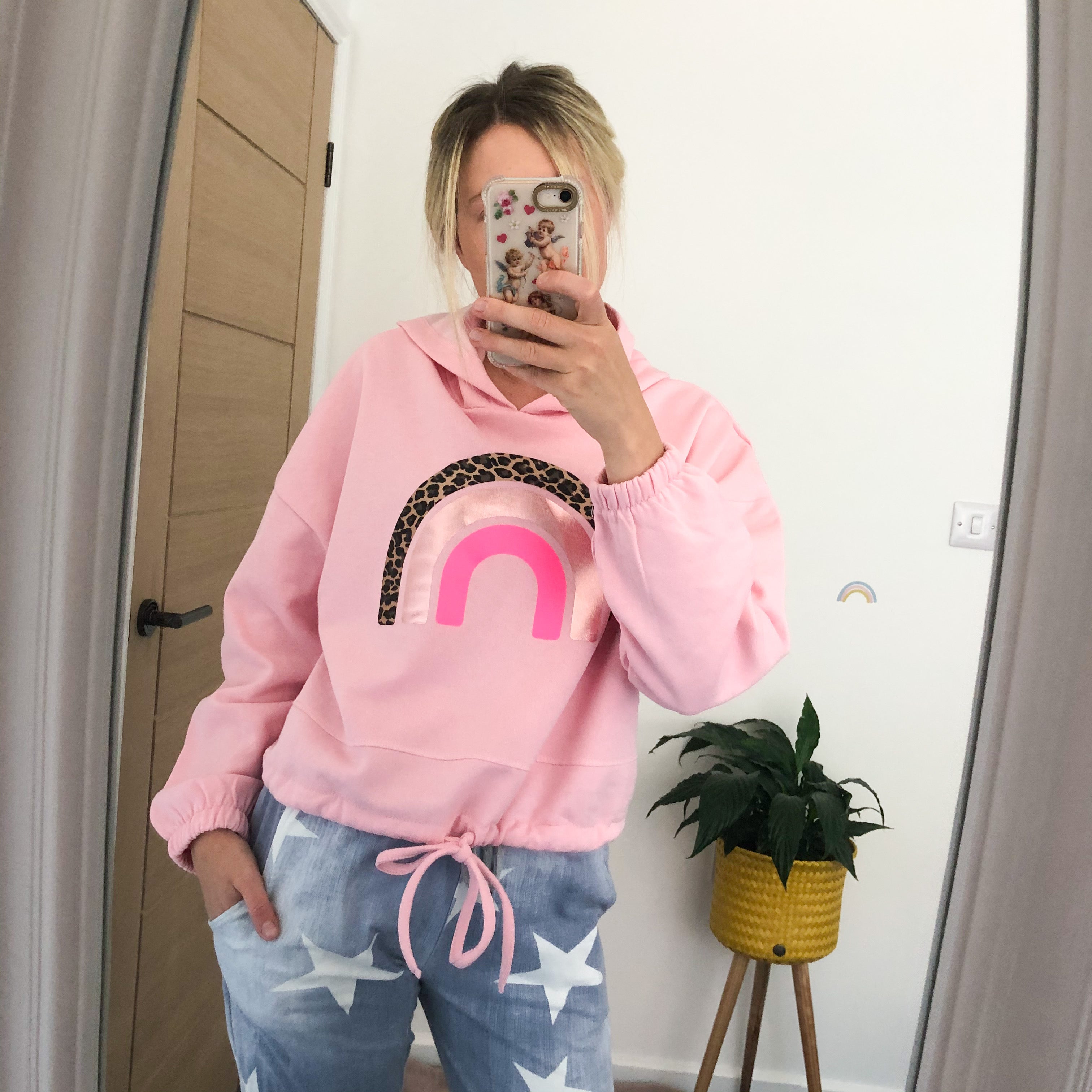 Cropped Pink Rainbow Hoodie