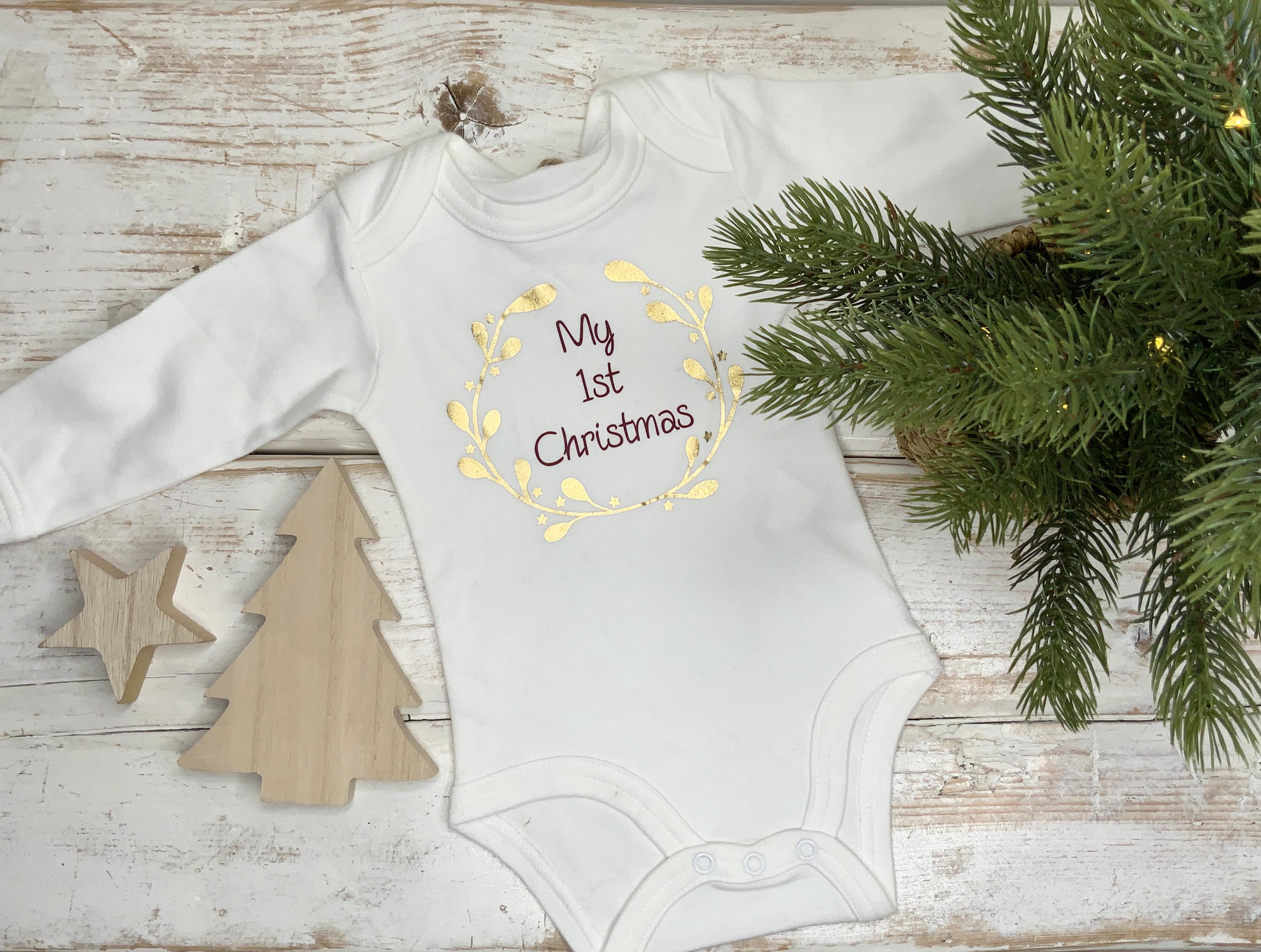 My 1st Christmas Long Sleeve Bodysuit White