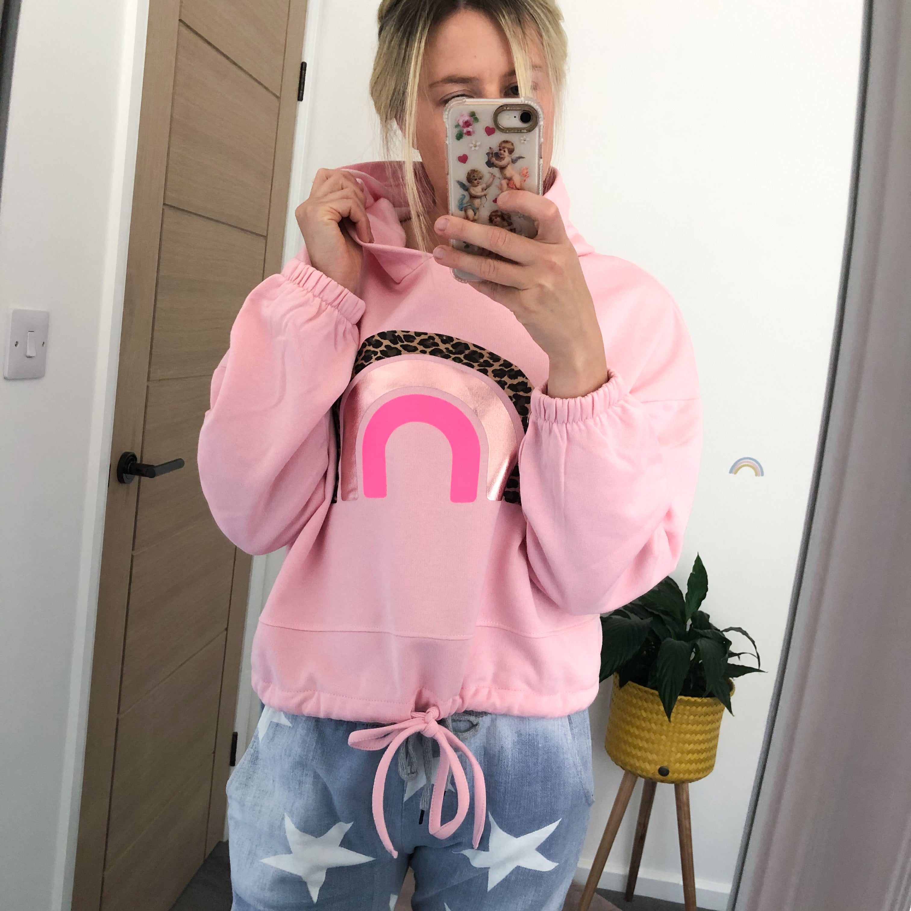 Cropped Pink Rainbow Hoodie