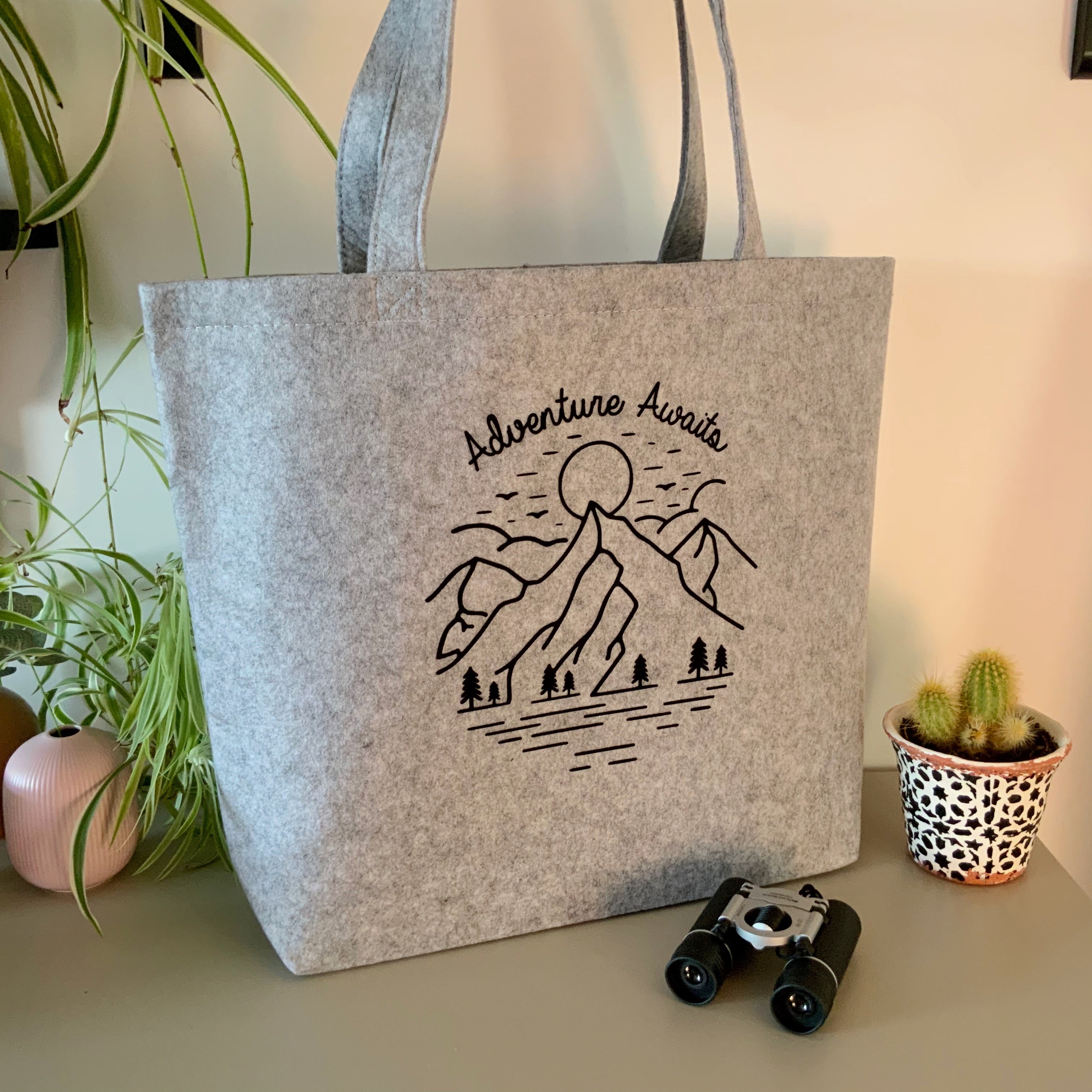 Adventure Awaits Felt Shopper Grey