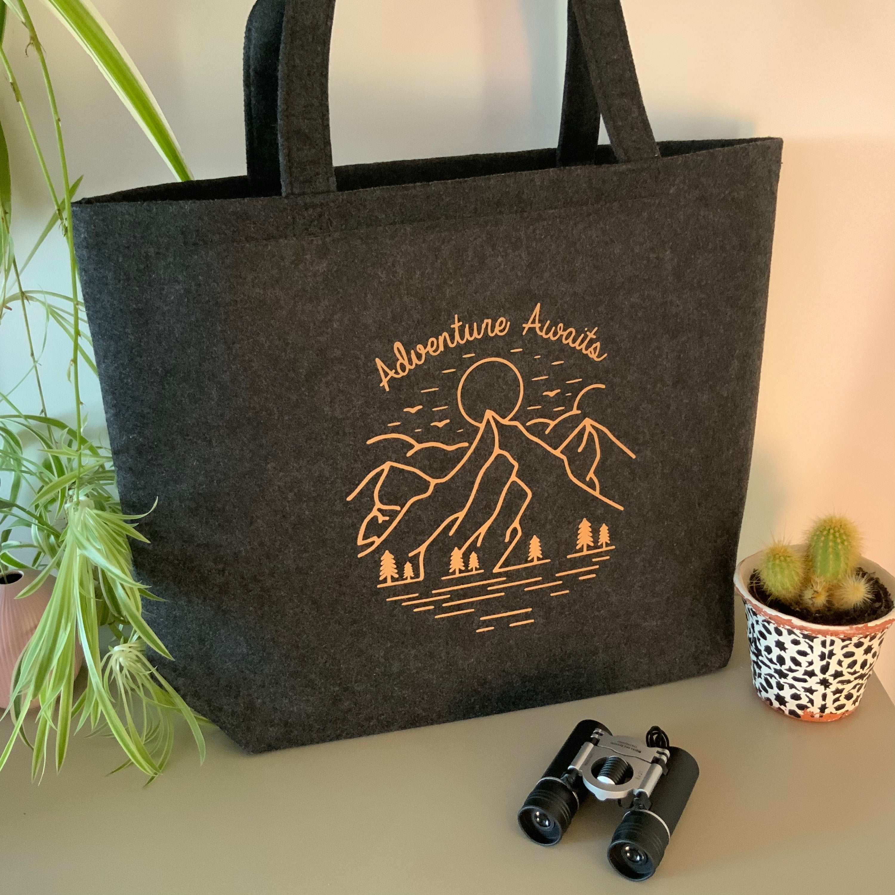 Adventure Awaits Felt Shopper Charcoal